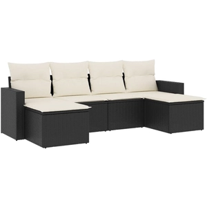 vidaXL Salon de jardin 6 pcs avec coussins noir résine tressée pas cher