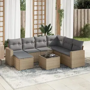 vidaXL Salon de jardin avec coussins 8 pcs beige résine tressée pas cher