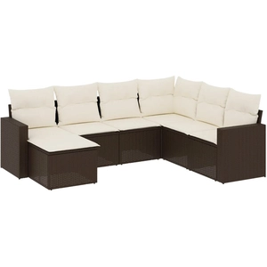 vidaXL Salon de jardin avec coussins 7 pcs marron résine tressée pas cher