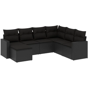 vidaXL Salon de jardin 8 pcs avec coussins noir résine tressée pas cher