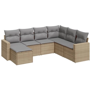 vidaXL Salon de jardin avec coussins 7 pcs beige résine tressée pas cher