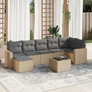 vidaXL Salon de jardin avec coussins 8 pcs beige résine tressée pas cher
