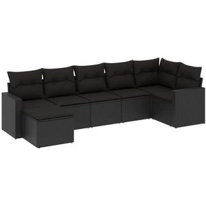 vidaXL Salon de jardin 7 pcs avec coussins noir résine tressée pas cher