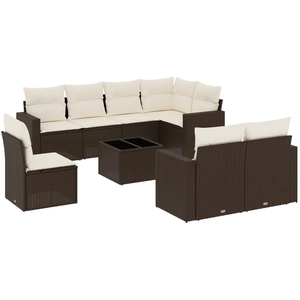 vidaXL Salon de jardin 8 pcs avec coussins marron résine tressée pas cher