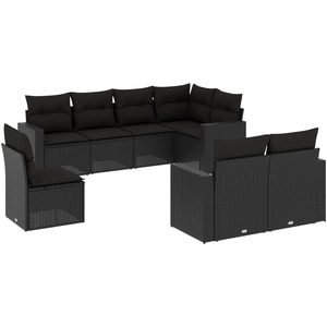 vidaXL Salon de jardin 9 pcs avec coussins noir résine tressée pas cher
