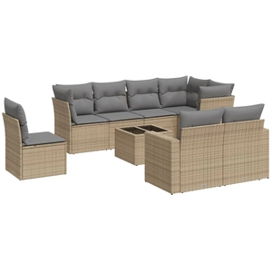 vidaXL Salon de jardin avec coussins 8 pcs beige résine tressée pas cher