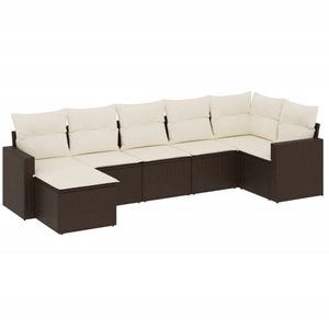 vidaXL Salon de jardin avec coussins 7 pcs marron résine tressée pas cher
