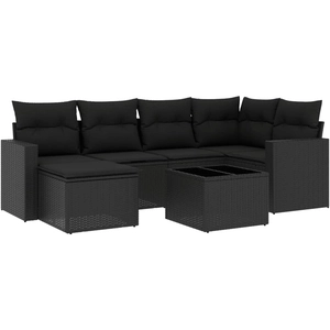 vidaXL Salon de jardin 6 pcs avec coussins noir résine tressée pas cher