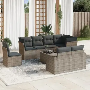 vidaXL Salon de jardin 9 pcs avec coussins gris résine tressée pas cher