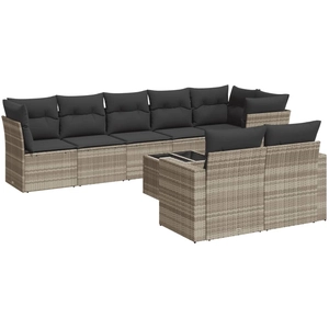 vidaXL Salon de jardin 8 pcs avec coussins gris clair résine tressée pas cher