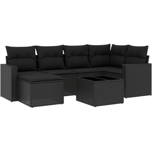 vidaXL Salon de jardin 7 pcs avec coussins noir résine tressée pas cher