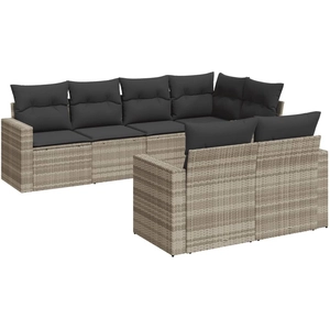 vidaXL Salon de jardin avec coussins 7 pcs gris clair résine tressée pas cher