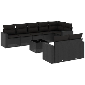 vidaXL Salon de jardin 8 pcs avec coussins noir résine tressée pas cher
