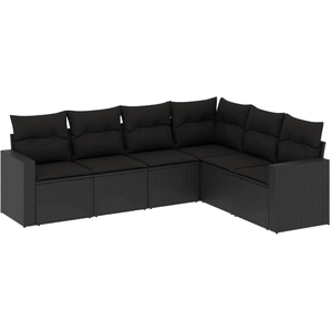 vidaXL Salon de jardin 6 pcs avec coussins noir résine tressée pas cher