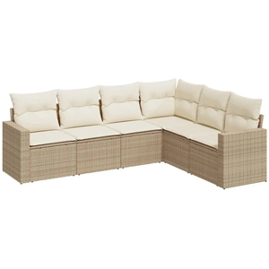 vidaXL Salon de jardin avec coussins 6 pcs beige résine tressée pas cher
