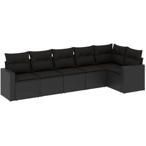 vidaXL Salon de jardin 7 pcs avec coussins noir résine tressée pas cher