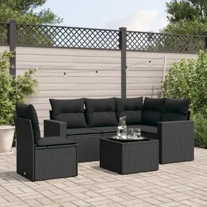 vidaXL Salon de jardin 6 pcs avec coussins noir résine tressée pas cher