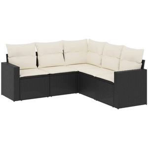 vidaXL Salon de jardin 5 pcs avec coussins noir résine tressée pas cher