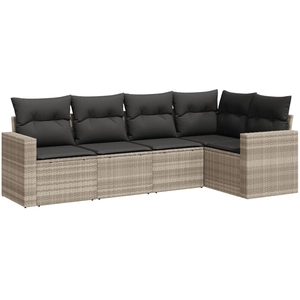 vidaXL Salon de jardin 5 pcs avec coussins gris clair résine tressée pas cher