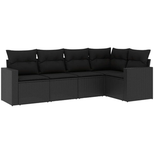 vidaXL Salon de jardin 6 pcs avec coussins noir résine tressée pas cher