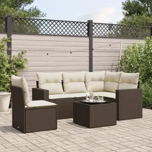 vidaXL - 6-delige - Loungeset - met - kussens - poly - rattan - bruin pas cher