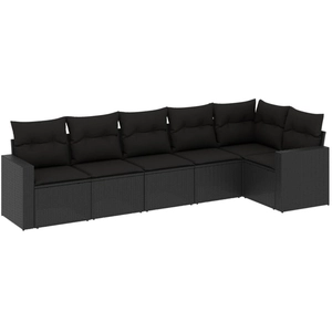 vidaXL Salon de jardin 6 pcs avec coussins noir résine tressée pas cher