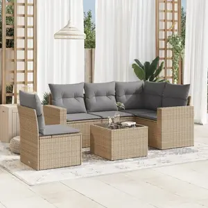 vidaXL Salon de jardin avec coussins 6 pcs beige résine tressée pas cher
