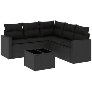 vidaXL Salon de jardin 6 pcs avec coussins noir résine tressée pas cher