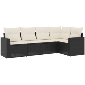 vidaXL Salon de jardin 5 pcs avec coussins noir résine tressée pas cher
