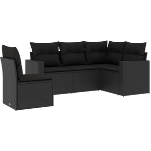 vidaXL Salon de jardin 5 pcs avec coussins noir résine tressée pas cher