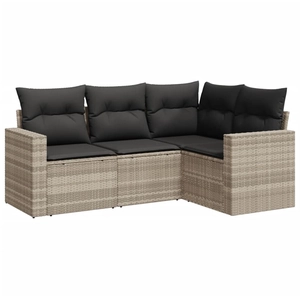 vidaXL Salon de jardin 4 pcs avec coussins gris clair résine tressée pas cher