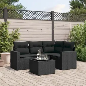 vidaXL Salon de jardin 5 pcs avec coussins noir résine tressée pas cher