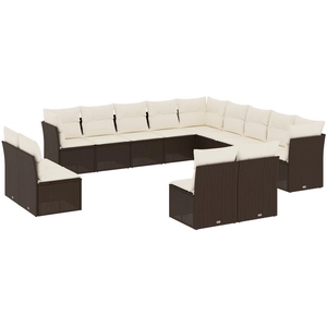 vidaXL Salon de jardin avec coussins 13 pcs marron résine tressée pas cher