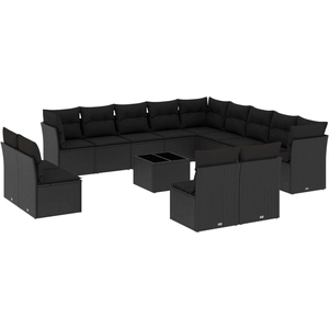 vidaXL Salon de jardin avec coussins 14 pcs noir résine tressée pas cher