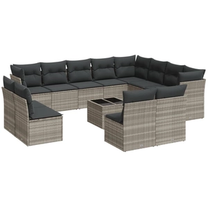 vidaXL Salon de jardin avec coussins 13 pcs gris clair résine tressée pas cher