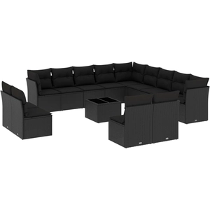 vidaXL Salon de jardin avec coussins 13 pcs noir résine tressée pas cher