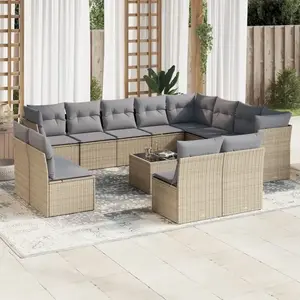 vidaXL Salon de jardin avec coussins 13 pcs beige résine tressée pas cher