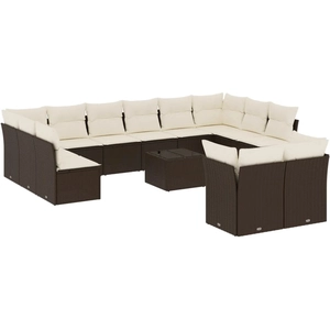 vidaXL Salon de jardin avec coussins 12 pcs marron résine tressée pas cher