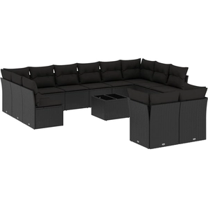 vidaXL Salon de jardin avec coussins 13 pcs noir résine tressée pas cher