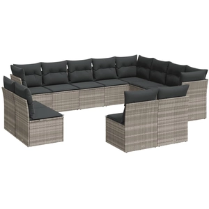 vidaXL Salon de jardin avec coussins 12 pcs gris clair résine tressée pas cher