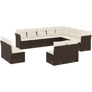 vidaXL Salon de jardin avec coussins 12 pcs marron résine tressée pas cher