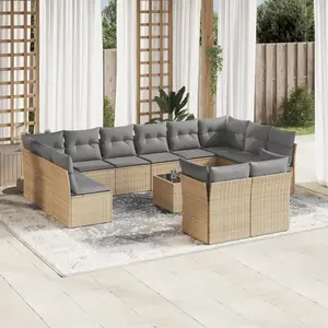 vidaXL Salon de jardin avec coussins 13 pcs beige résine tressée pas cher