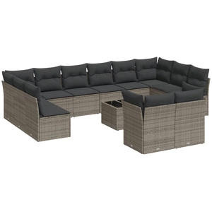 vidaXL Salon de jardin avec coussins 13 pcs gris résine tressée pas cher