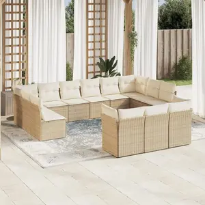 vidaXL Salon de jardin avec coussins 13 pcs beige résine tressée pas cher