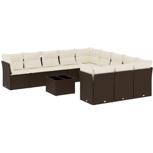 vidaXL Salon de jardin et coussins 11 pcs marron résine tressée pas cher