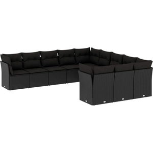 vidaXL Salon de jardin 12 pcs avec coussins noir résine tressée pas cher