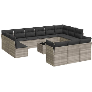 vidaXL Salon de jardin avec coussins 13 pcs gris clair résine tressée pas cher