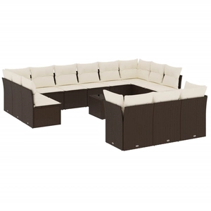 vidaXL Salon de jardin avec coussins 13 pcs marron résine tressée pas cher