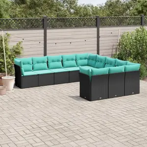 vidaXL Vidaxl Salon De Jardin 11 Pcs Avec Coussins Noir Résine Tressée pas cher