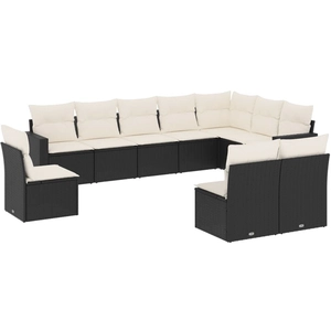 vidaXL Salon de jardin 10 pcs avec coussins noir résine tressée pas cher